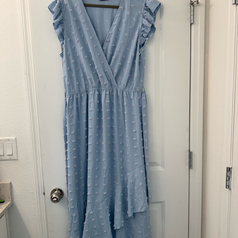 Elegant Blue Ruffle Sleeve Dress